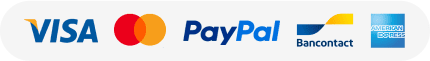 Méthodes de paiement acceptées : logos Visa, Mastercard, PayPal, Bancontact et American Express